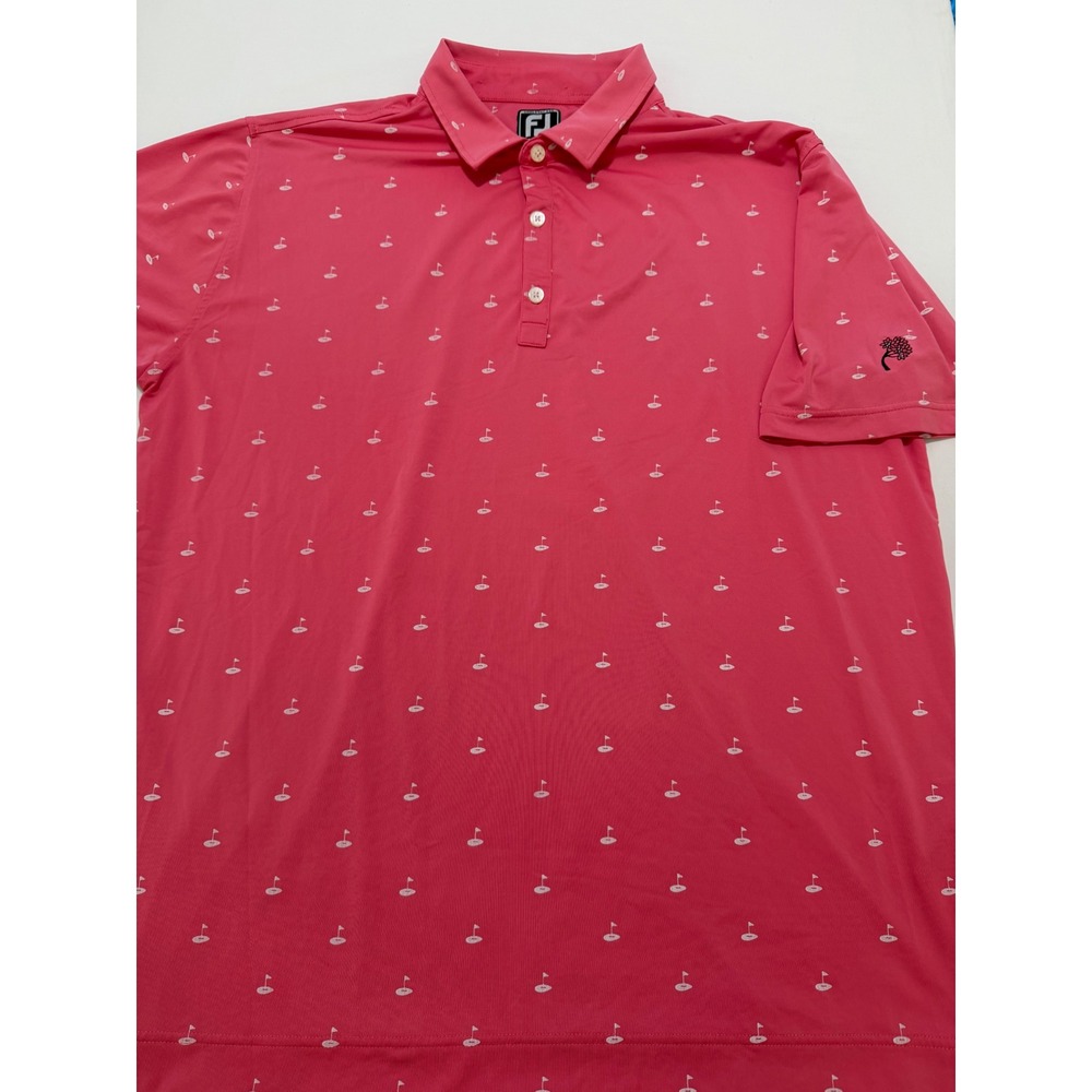 FootJoy Mens Athletic Fit Golf Polo Shirt Pink Golf Flag Print XL Short Sleeve